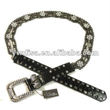 Ceinture PU pour femme avec PU noir, strass en cristal, accessoires en alliage, rivets, plaqué métal